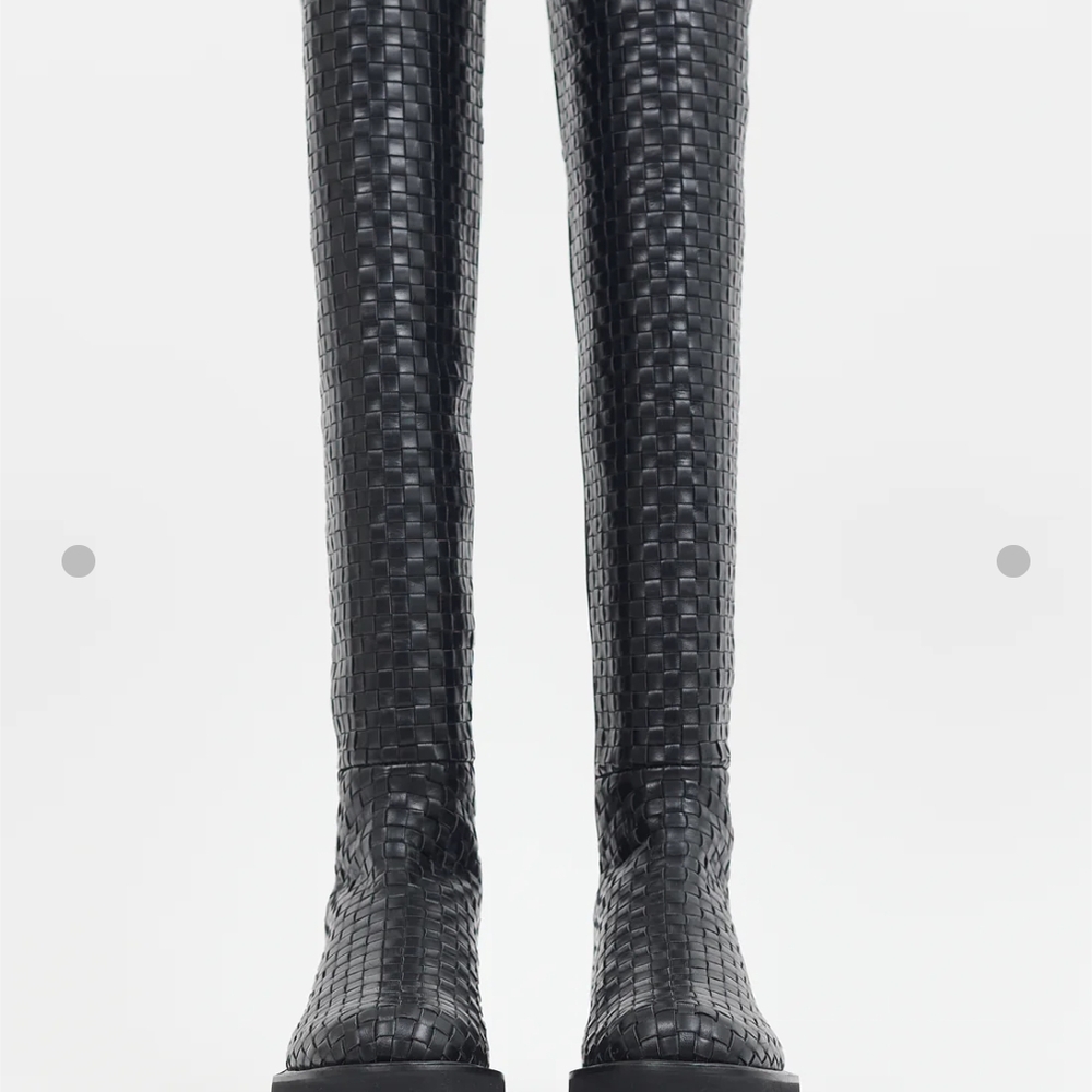 Black Woven Knee-High Boots